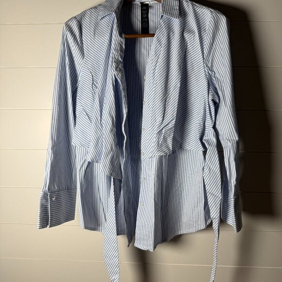 Chico's Black Label Wrap Shirt Blue & White Stripe Size 2 (Large) - Picture 8 of 8
